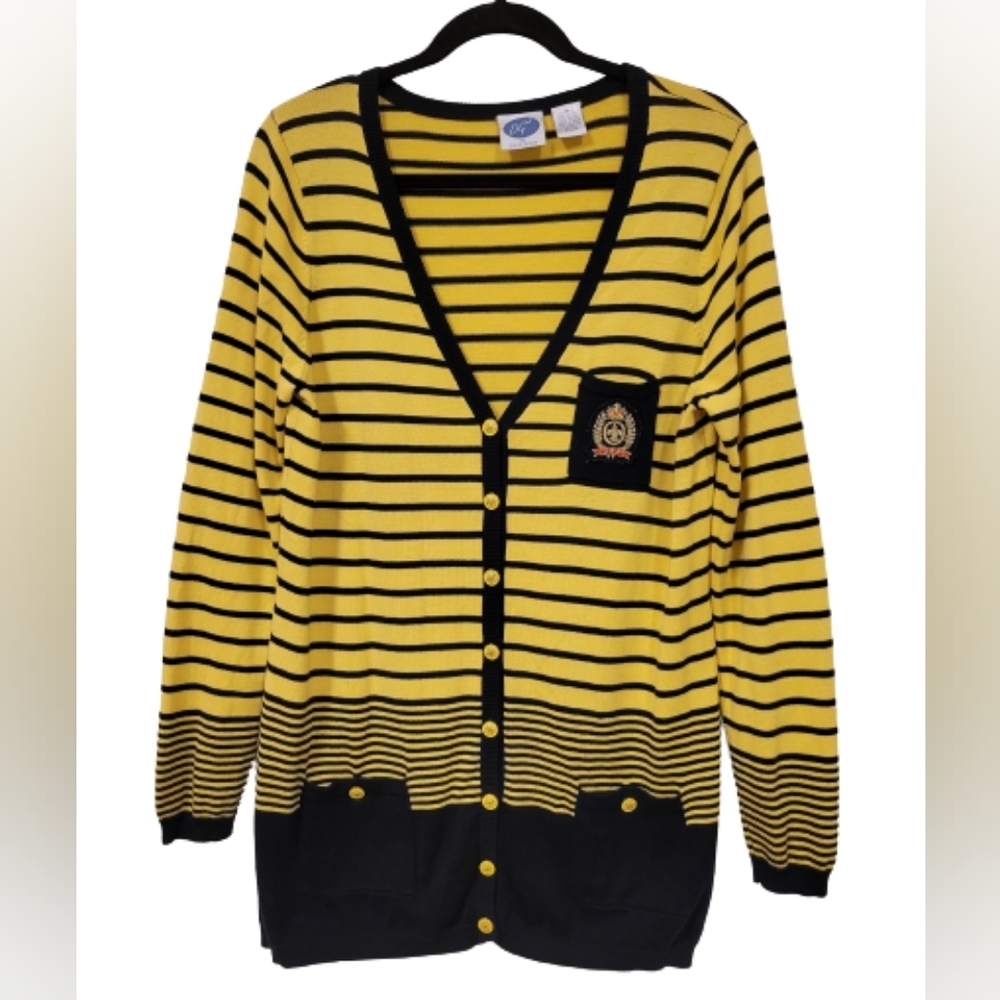 Dg2 by Diane Gilman Yellow Black Striped Y2K Cardigan button front size M